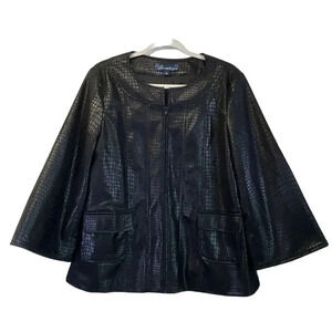 Susan Graver Womens Small Black Style Blazer short Faux Leather Business Casual